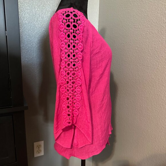 Per Seption Concept Pink Bell Sleeve Womens Top Small 3/4 Sleeve Tie Boho Y2K - Picture 8 of 8